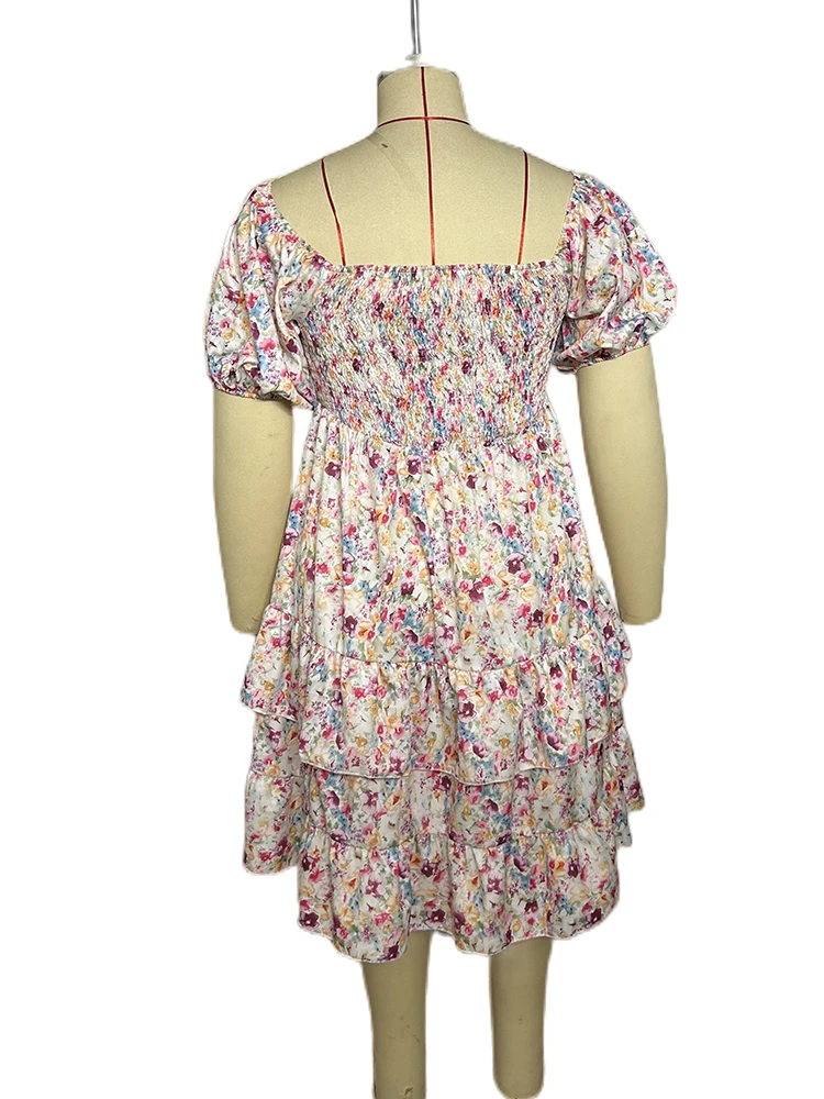 Plus Size Elegant Floral Print Women Dress Spring Summer Casual Short Sleeve Chiffon A Line  Dress Party Vestidos Beach Dresses