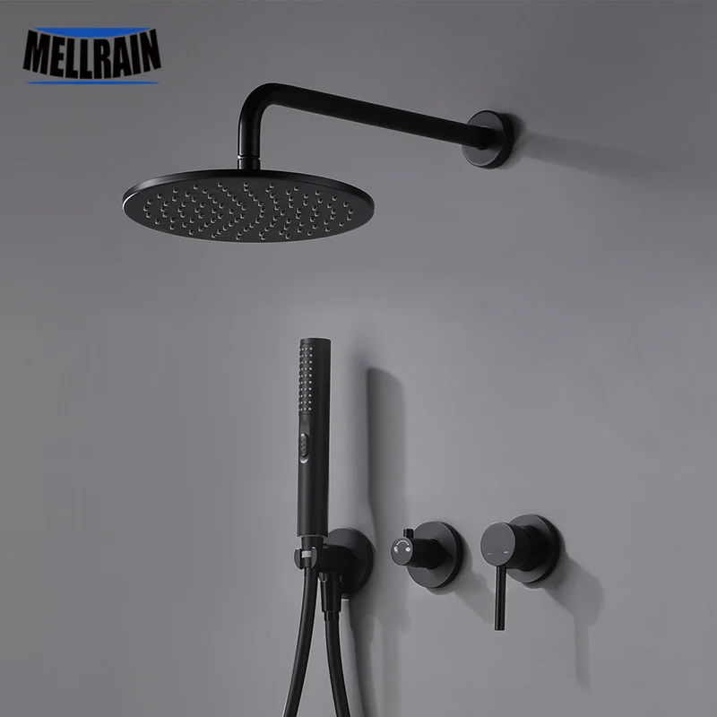 

Matte Black Rain Shower Set System Bathroom Wall Mounted Hot And Cold Bath Shower Faucet With Handheld Shower Head