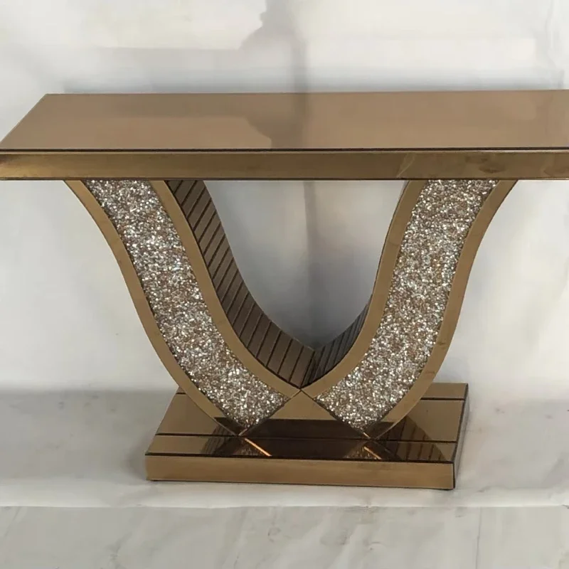 Luxury modern glass mirror broken diamond decorative entrance table, suitable for family hotel entrance villa living room