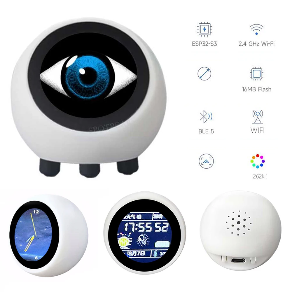-S3 Development Board No Touch Screen 1.28in Mini Robot Tabletop Ornaments Smart Assistant Robot for Home Decor(No Battery)