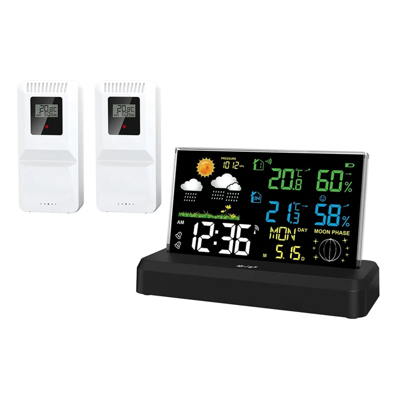 

One-To-Two Indoor And Outdoor Weather Station High-Definition Color Screen Forecast Meteorological Clock EU Plug A-B09B