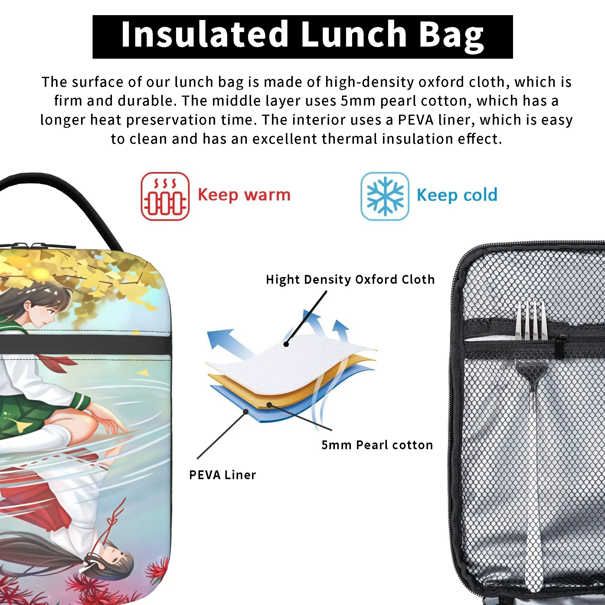 Inuyasha Kagome Higurashi Lunch Bag For Child  Print Lunch Box Retro Office Cooler Bag Convenient Oxford Thermal Lunch Bags view 5