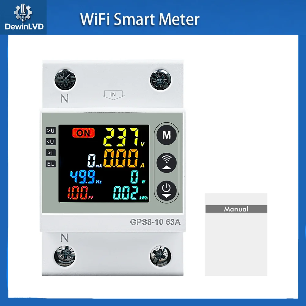 

Умный счетчик Wi-Fi, защита от пониженного напряжения, автоматический выключатель TUYA, приложение для управления, цветной экран, защита от утечки, счетчик мощности кВтч