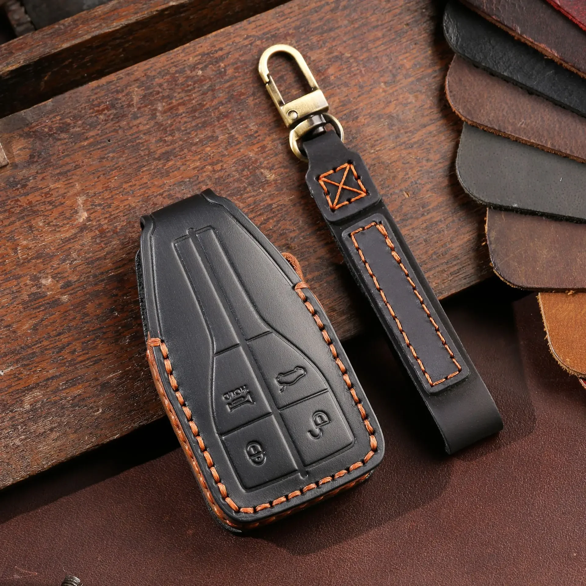 

1pc Genuine Leather Car Key Case Fob Cover Luxury Key Bag Shell For Hongqi H9 HS9 Hs5 Hs7 H5 H7 HongQi E-HS9 Car Accessories