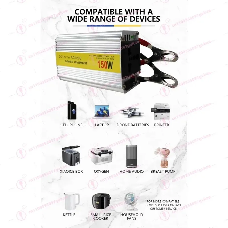 150 Watt Portable Power Converter Single Phase DC12V To AC220V Inverter with Fan Cooling Clip