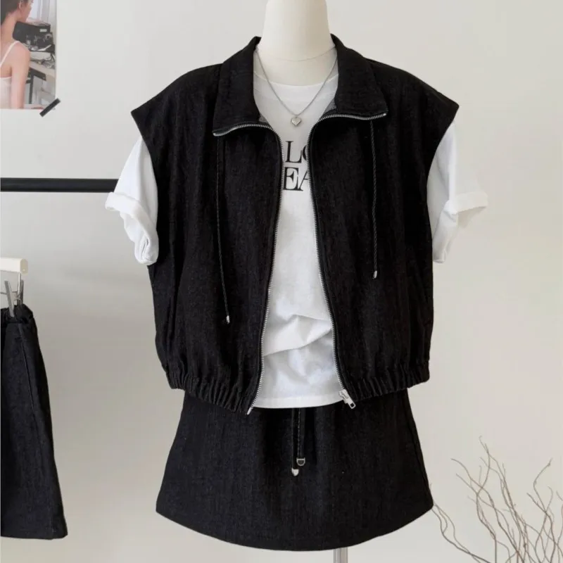 

White Cotton T-shirts And Sleeveless Tank Jacket And Short Skirt Fashion 3 Piece Set 2025 New Street Casual Denim Summer Suit