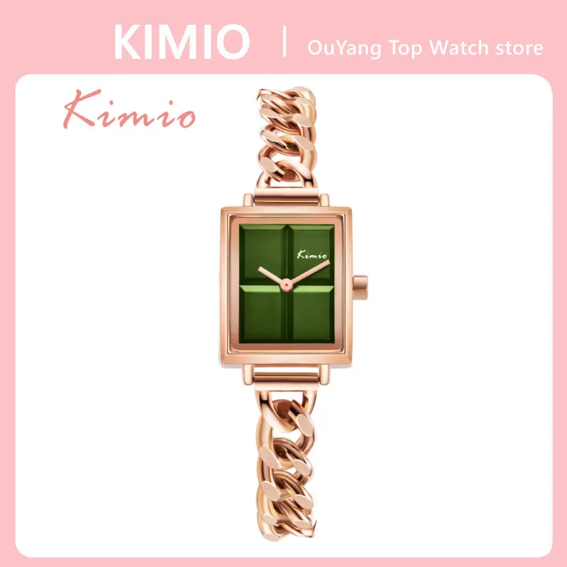 

KIMIO New Women Watch Fashion Creative Design Stainless Steel Bracelet Strap Square Dial Simple Ladies Watch For Female Student