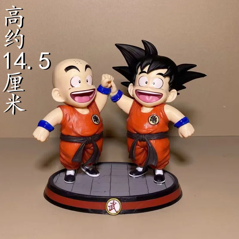 15cm Dragon Ball childhood Krillin and Son Goku Action Figures Pvc MOdel kits Creative Storm Surge Decoration Collection Toys