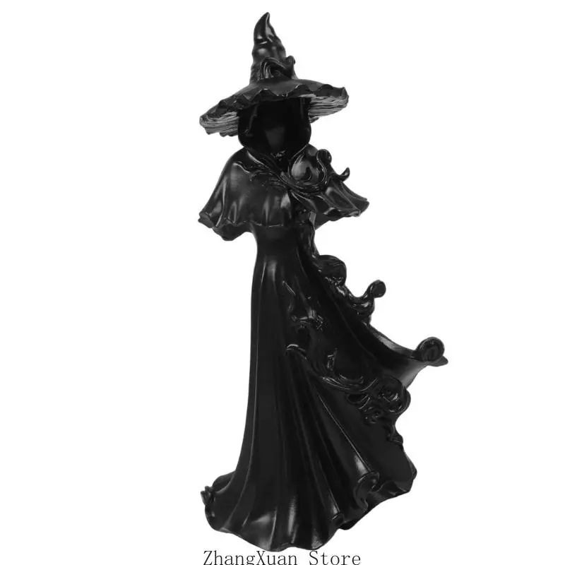 Hexenstatue aus Harz für Halloween-Dekorationen, Skulpturfigur mit verbreiterter Basis für Tischregal, Kaminsims und Fensterbank – Detail 10