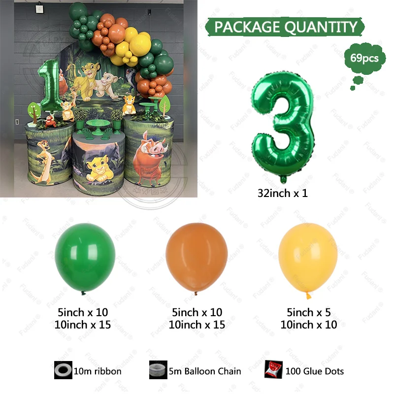 69 Pcs Green Theme Latex Balloons 32inch Number 1-9th Baby Shower Kids Girl Birthday Party Decorations Air Ball Background