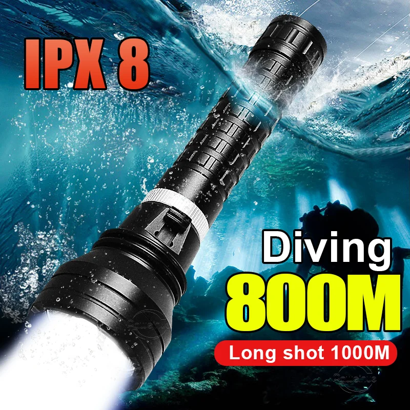 Professional IPX8 Diving Flashlight Waterproof Dive Torch LED Flashlights Powerful Scuba Diving Torch Underwater Lantern