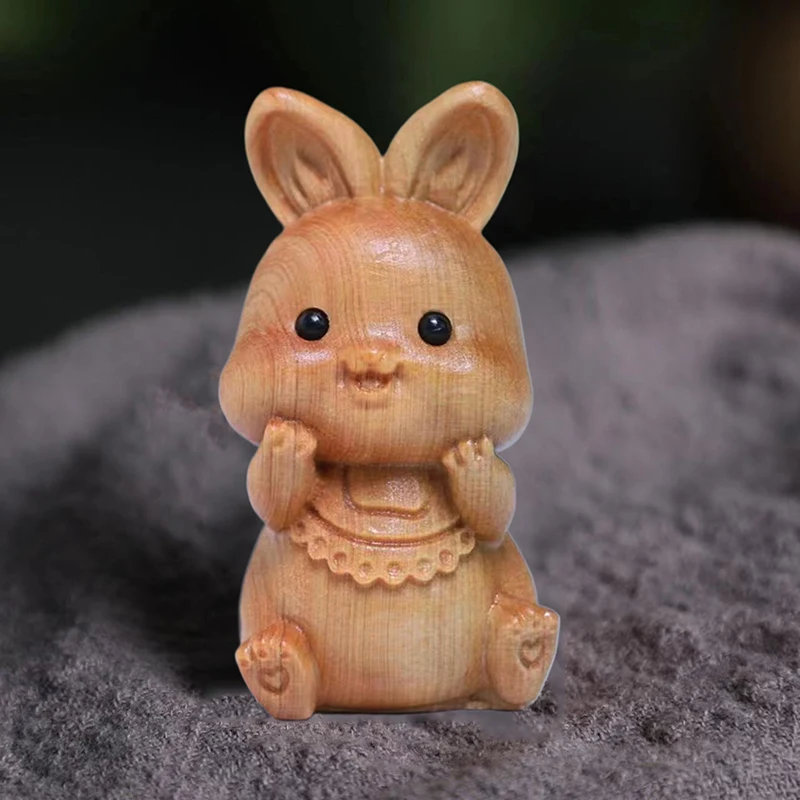 Mini Wood Carving Easter Rabbit Ornaments Zodiac Statue Cute Rabbit Animal Decor Office Desktop Decor Car Decoration Party Gift