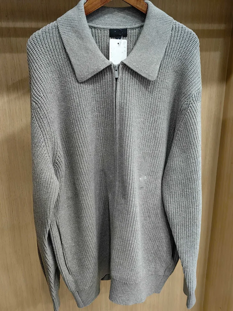 

Zippered Knitted Long Sve irt Collar Open Cardigan for Men And Women Casual Sle Polyester Fiber Warm And Durable
