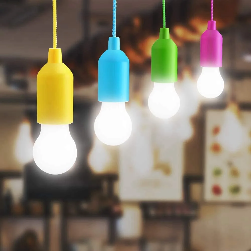 Colorful Pull Light Bulb Chandelier Portable Hanging Lamp Bulb Outdoor Camping Garden Decoration Hanging LED Night Light Lamp