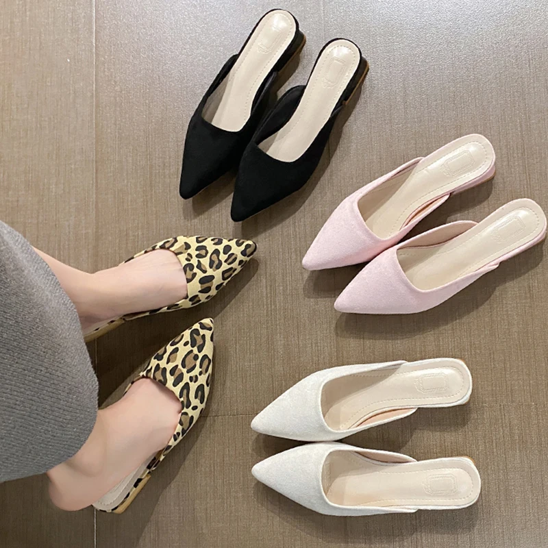 Leopard Mules Shoes For Women Slip On Square Heel Slippers Women 2024 New Luxury Designer PU Leather Slides Elegant Office Shoes