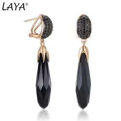 Laya 925 Sterling Silver Inlaid With Black Stone Retro Long Hanging Earrings For Women Party Original Modern Jewelry Accessories