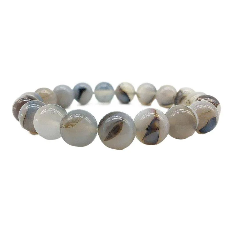 Stone Ocean Black and White Flower Agate Unisex Chalcedony Crystal Bracelet 5