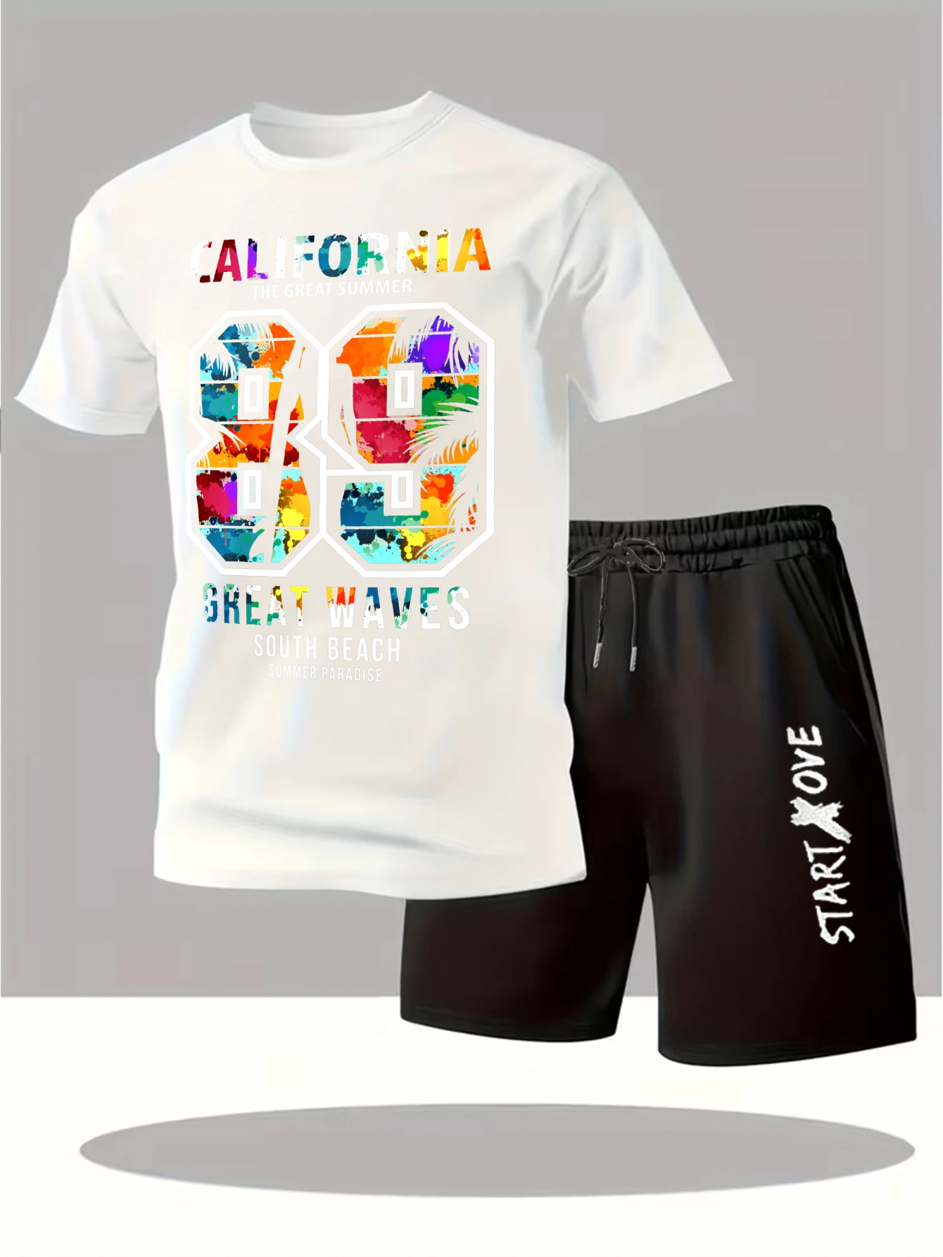 

Мужские комплекты 2025: Новинка! Модный комплект из свитшота и шорт для мужчин. Костюм с коротким рукавом и графическим принтом.