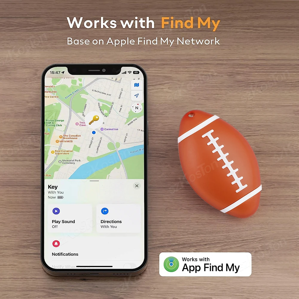 Мини GPS-трекер только для iOS Find My APP в форме регби Bluetooth Smart Tag MFI GPS-локатор для кошелька для домашних животных, поиск ключей для багажа