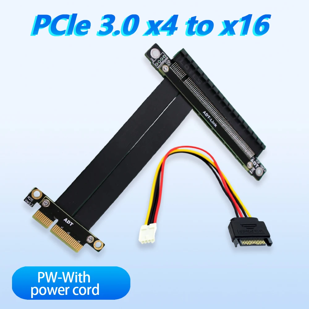 Right Left Angled 90 Degree PCIe 3.0 X4 To X16 Riser Extension Cable PCI Express 4x To 16x Extender Jumper with SATA Power Cable