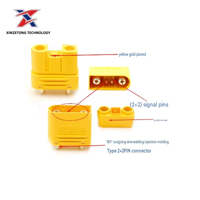 Amass-XT120(2+2)-M/F Genuine High-Current Connector for Lithium Batteries (Agricultural Drone Version with Signal Pins)