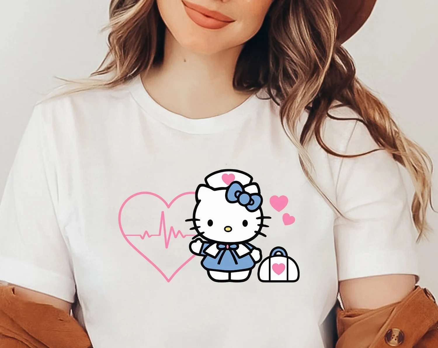 Hello Kitty Print Graphic Tee Unisex Short Sleeve T Shirt Kawaii Cartoon Casual Summer Top For Girls Boys Sweet Daily Outfit