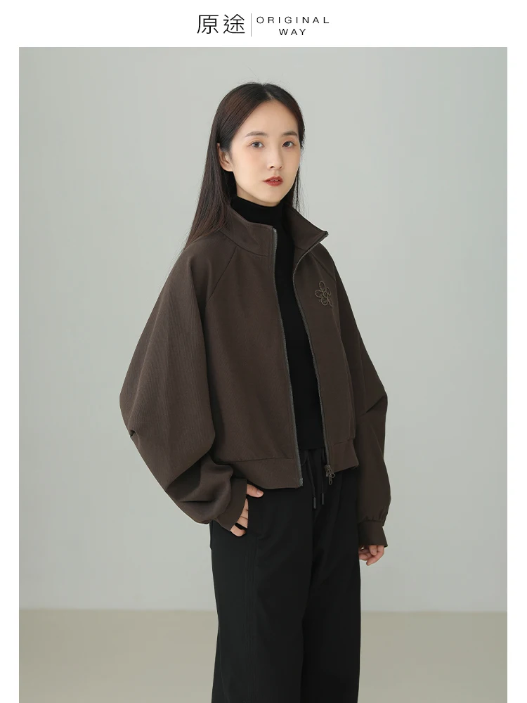 

Женский джат с вышитым воротником-стойкой, повседневный свободный крой из полиэстера и хлопка, весна 2026, Новое поступление