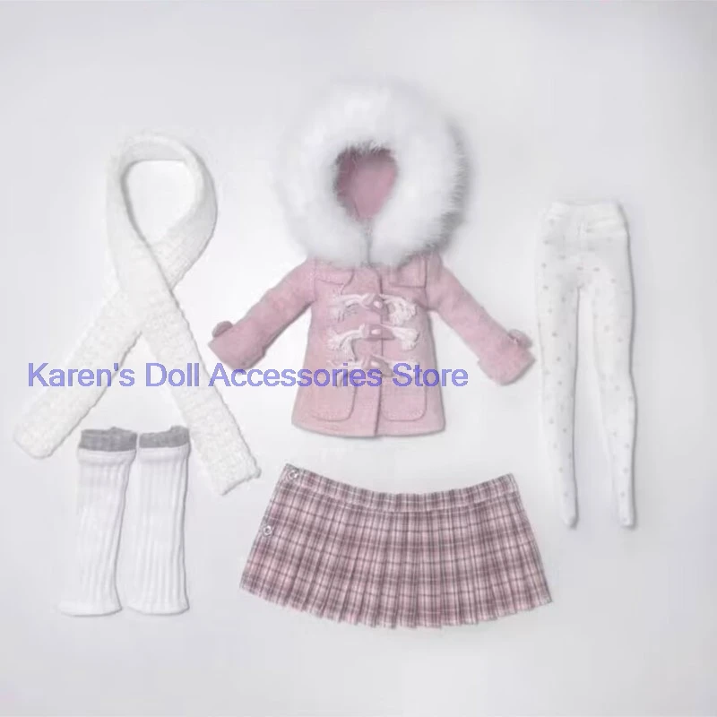 Winter style 5pcs Blythe wool coat/scarf/Pleated Skirt/Leggings/Sock(Fit for Lulu,ymy24,Ob22,24,26,zone, Jenny)