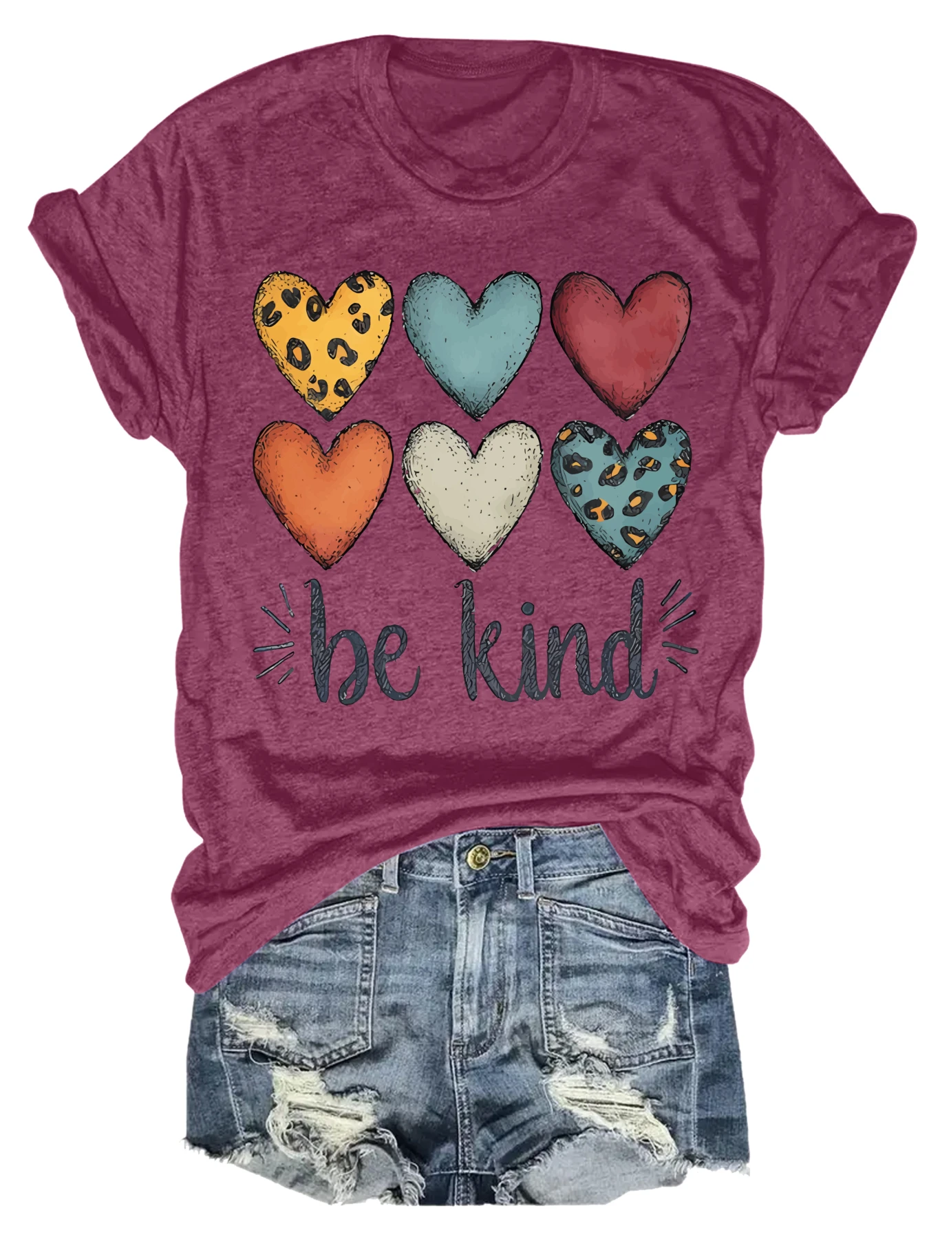 

Plus size women's short sleeve T-shirt Heart Pattern With Leopard Print And Colors Spring and Summer Must-Haves summer outfit