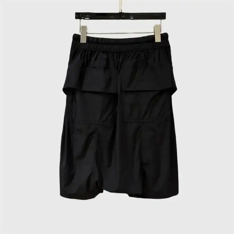 Men's Cargo Shorts Dark Style MultiPocket High Street Drawstring Elastic Waist Black Wide Leg Baggy Knee Length Pants NNXR