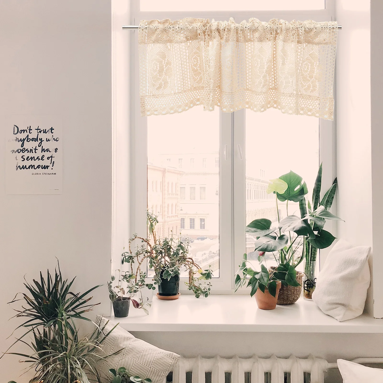 

Elegant Crochet Short Curtain Kitchen Window Rustic Hollow Patterns Washable Easy Install Remove Home Decor