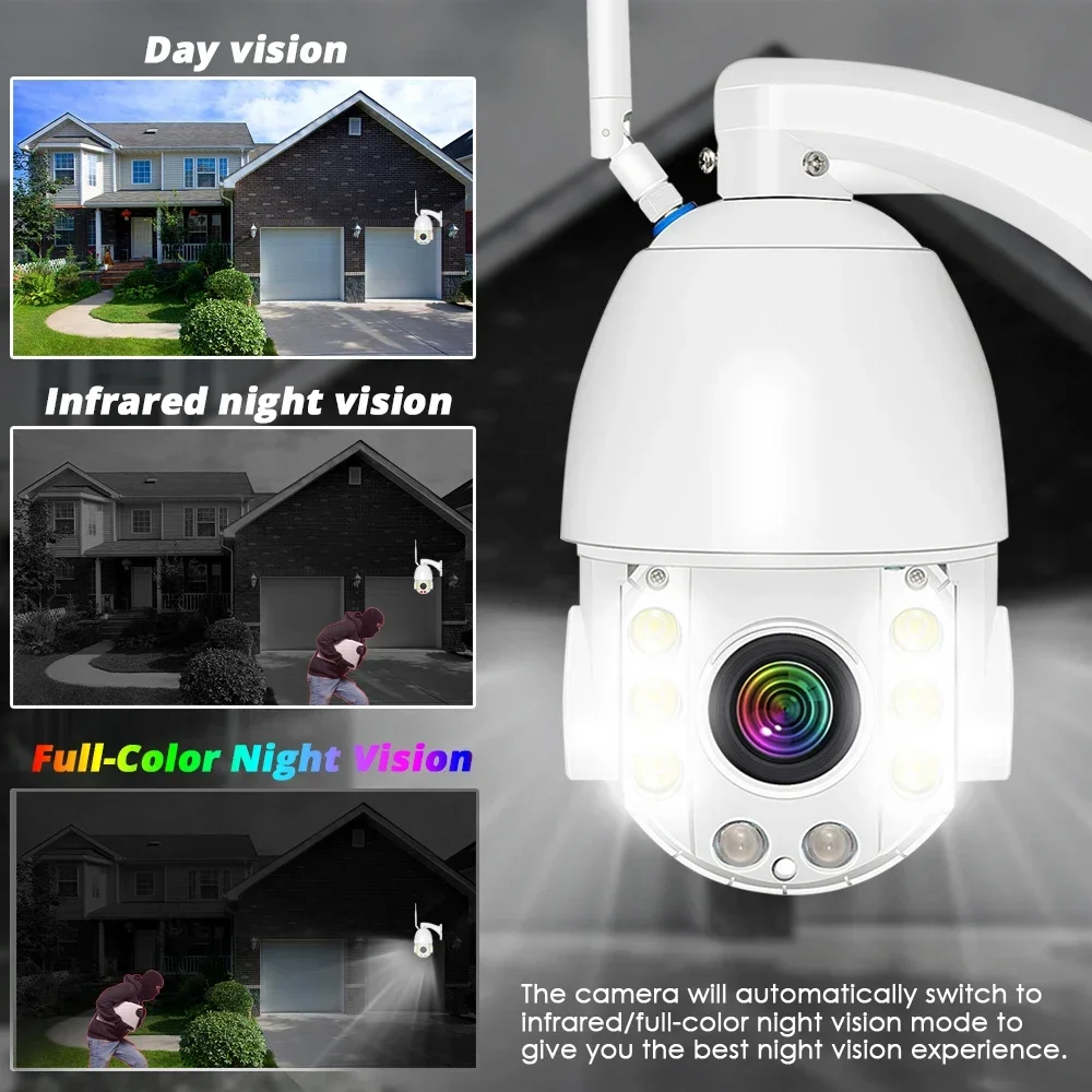 4K WIFI Surveillance Camera Metal Smart 50X Optical Zoom 8MP Ultra HD Wireless Video Security IP Cameras Outdoor Dome CCTV iCSee