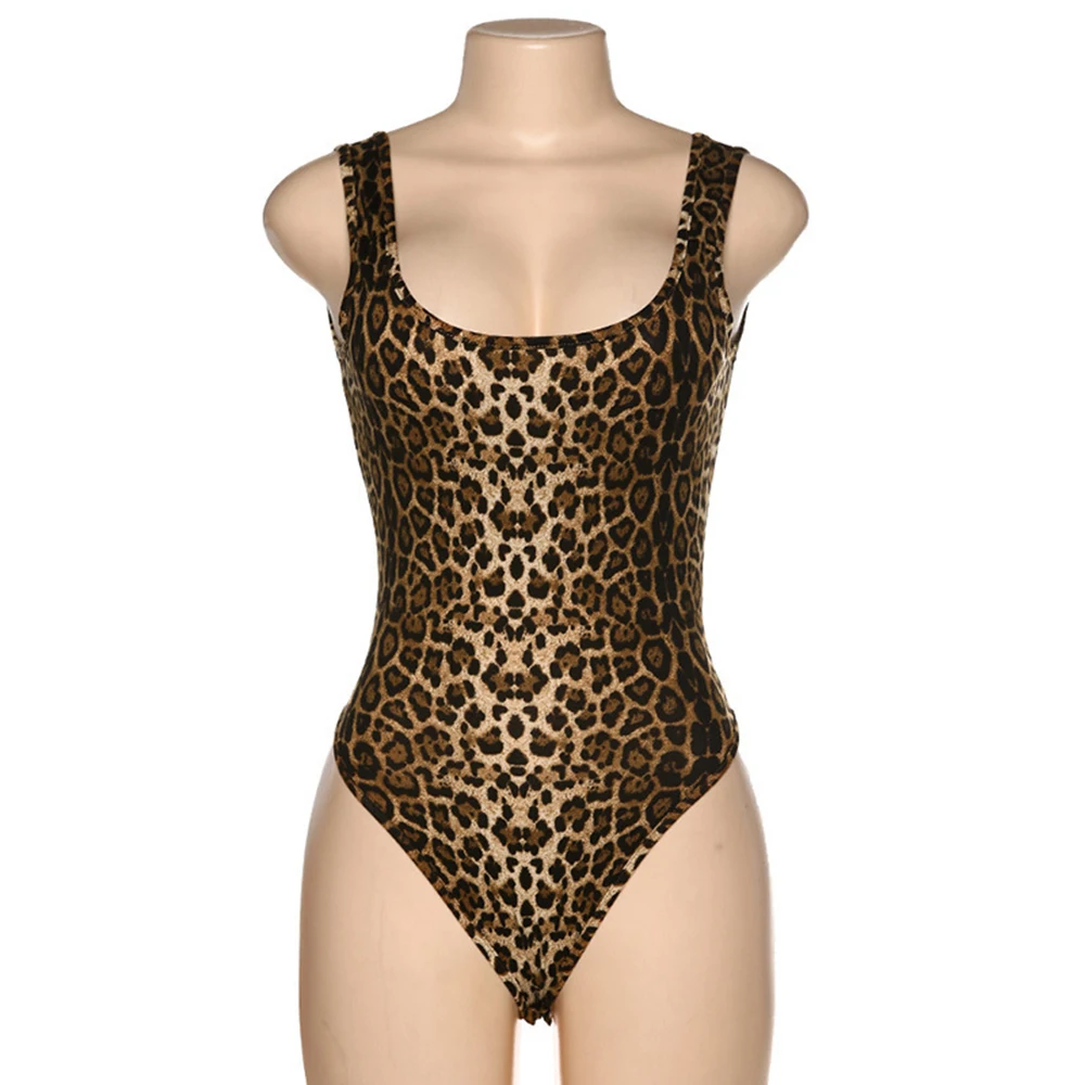 Bodysuit Women Sexy Sleeveless Leopard Swimsuit Bodycon Clubwear Party Jumpsuit Backless Rompers Sleepwear Swimwear