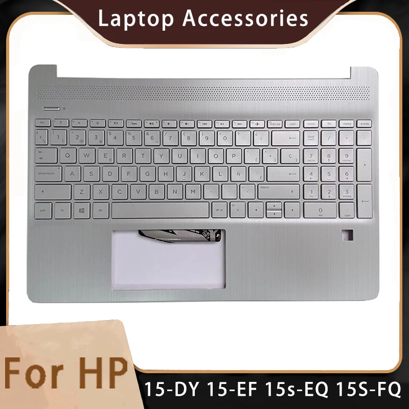 original para hp 15 dy 15 ef 15s eq 15s fq replacemen acessorios do portatil teclado com furo de impressao digital prateado novo 01