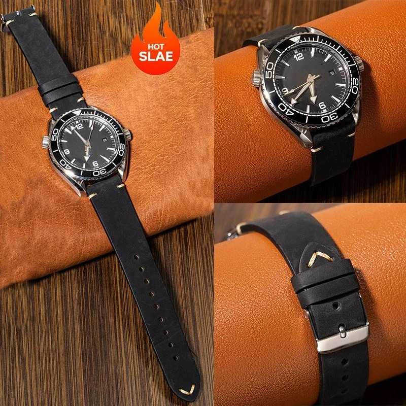 18/20/22mm Vintage Leder-Uhrenarmband für Omega für Seiko Vintage Mattes Armband Schnellwechsel-Uhrenarmband