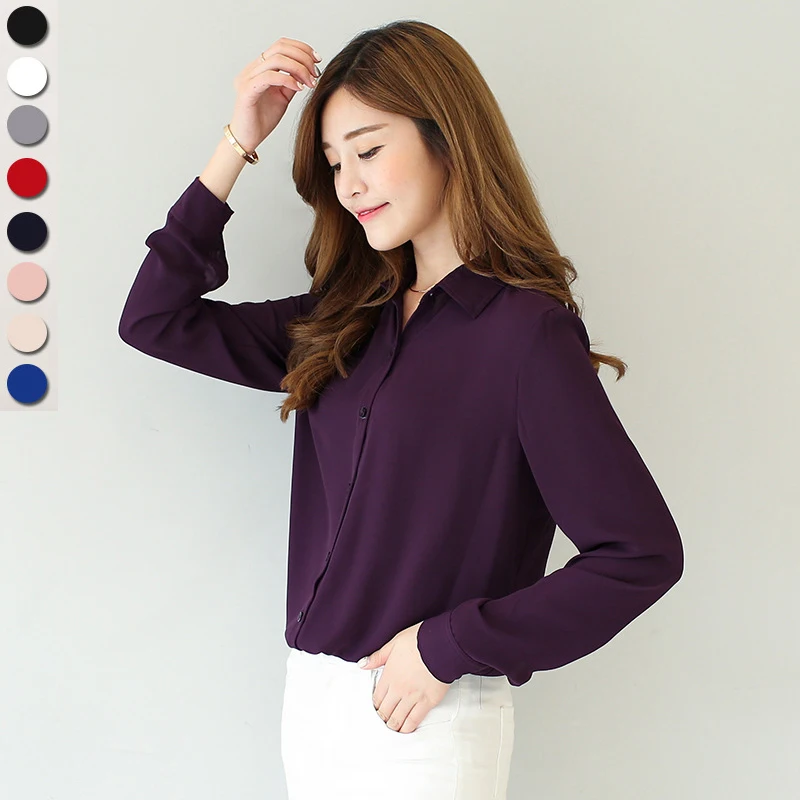 2023 Autumn Women\'s Solid Color Lapel Long Sleeve Chiffon Shirts Simple Casual Loose Woman Blouse and Tops Office Lady Clothes