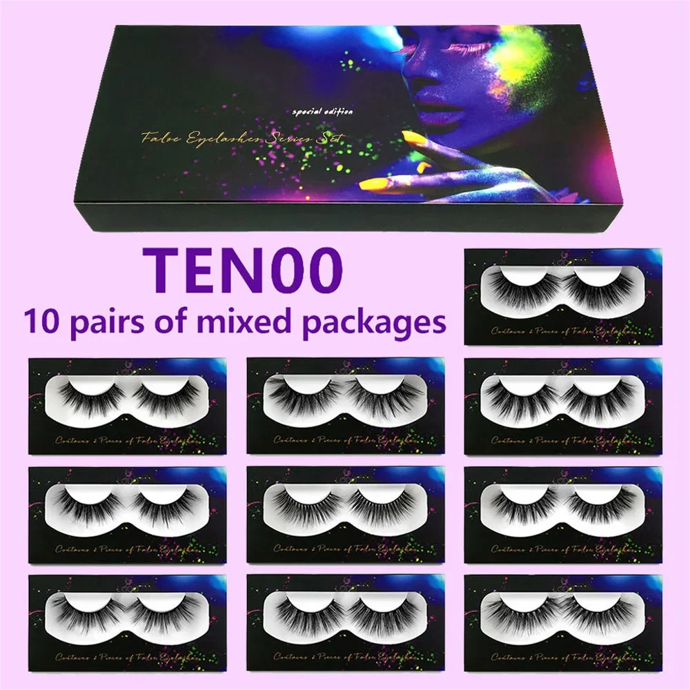 10 Pairs/set Natural Thick 3D False Eyelashes Mixed 10 Models Fashion False Eyelash Lashes Extension Supplies Big Eye Tools