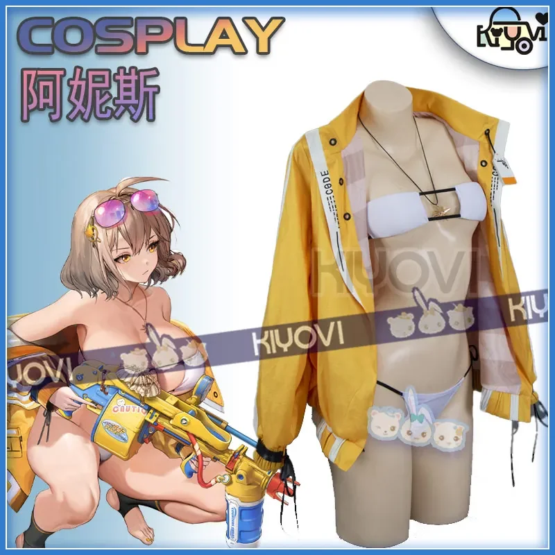 Spel Nikke De Godin Van De Overwinning Cosplay Kostuums Anis Zomer Strandfeest Sexy Bikini Badpak Jas Korte Broek Bril Haarspeld