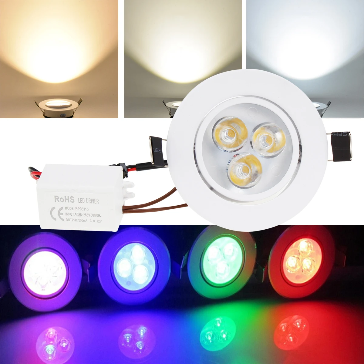 

DC 24V 3W LED Downlight With Driver DC 12V Dimmable Ceiling Light 8 Colors Recessed Panel Lamp for Home Office 120° Lighting