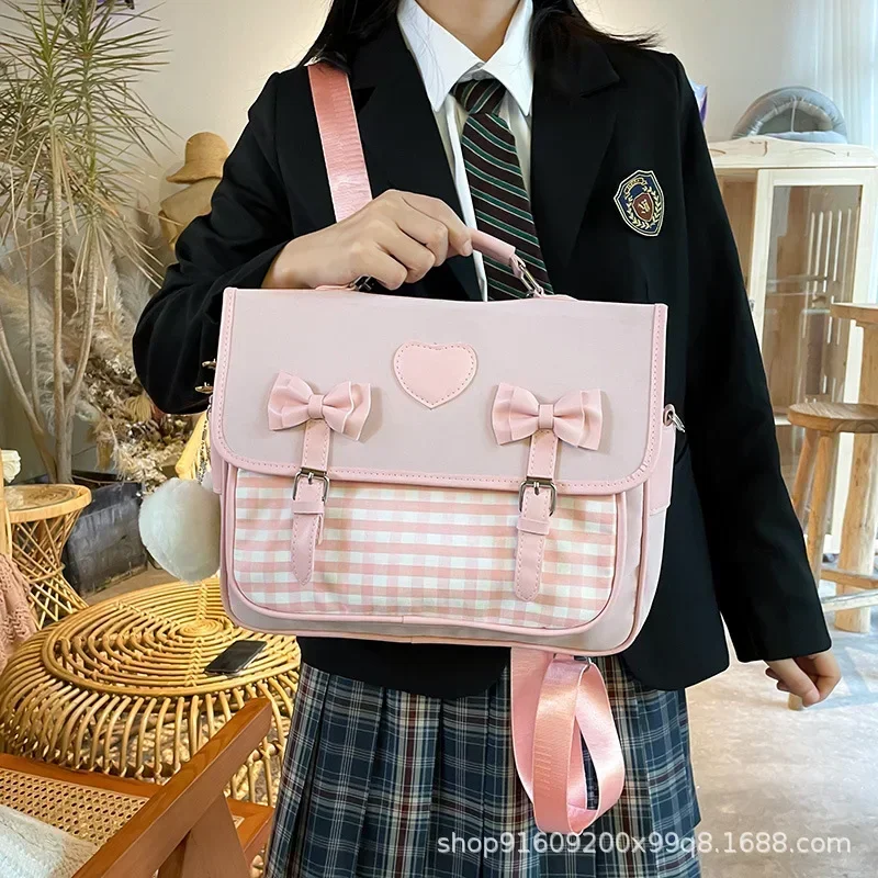 New School Style Bow Crossbody Bags 2024 Japanese JK Uniform Backpacks for Women Sweet Heart Lolita Handbags Teenage Girls