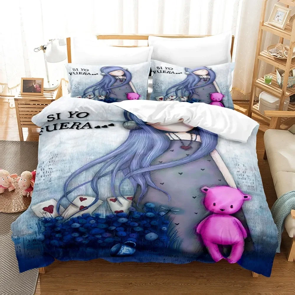 Santoro Gorjuss أنيمي فتاة جميلة غطاء لحاف مريح المخدة طقم سرير غرفة نوم الأطفال الديكور المنسوجات المنزلية