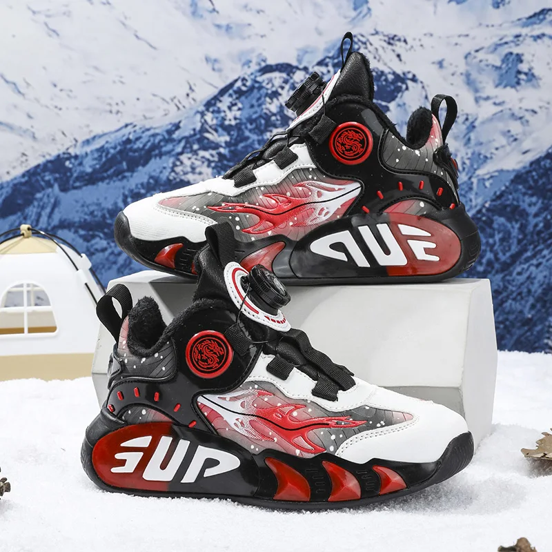 

Winter Children Shoes Boys Basketball Shoes Plush Warm Ankle Boots for Kids Fashion Comfortable Teenagers Walking Sneakers
