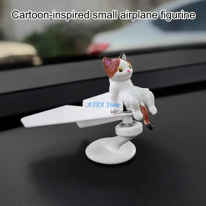 U13C Solar Drives Rotating Plane Car Dashboard Ornament ABS Plastic Vehicle Accessory with Stable Silicone Base Gift