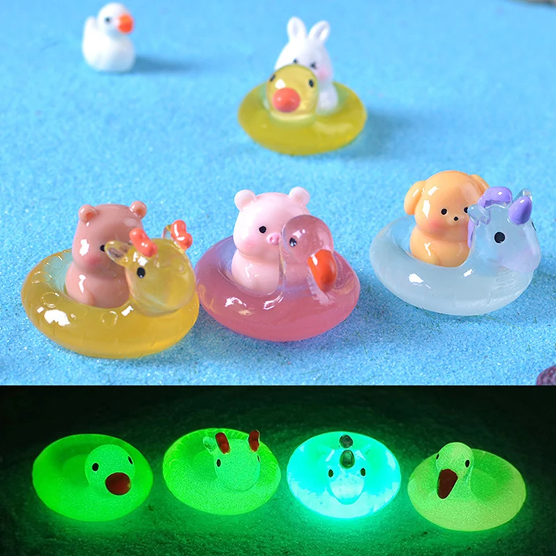 Mini Luminous Swimming Ring Miniature Funny Animals Micro Landscape Ornaments For Fish Tank Car Decorations Home Desk Decor