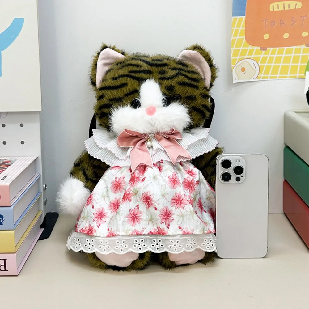 Kawaii Katze Plüsch Rucksack süße Kitty Stofftier Puppe weiche flauschige Plüschtier Spielzeug Schultasche für Mädchen Frauen Geburtstag Weihnachtsgeschenke