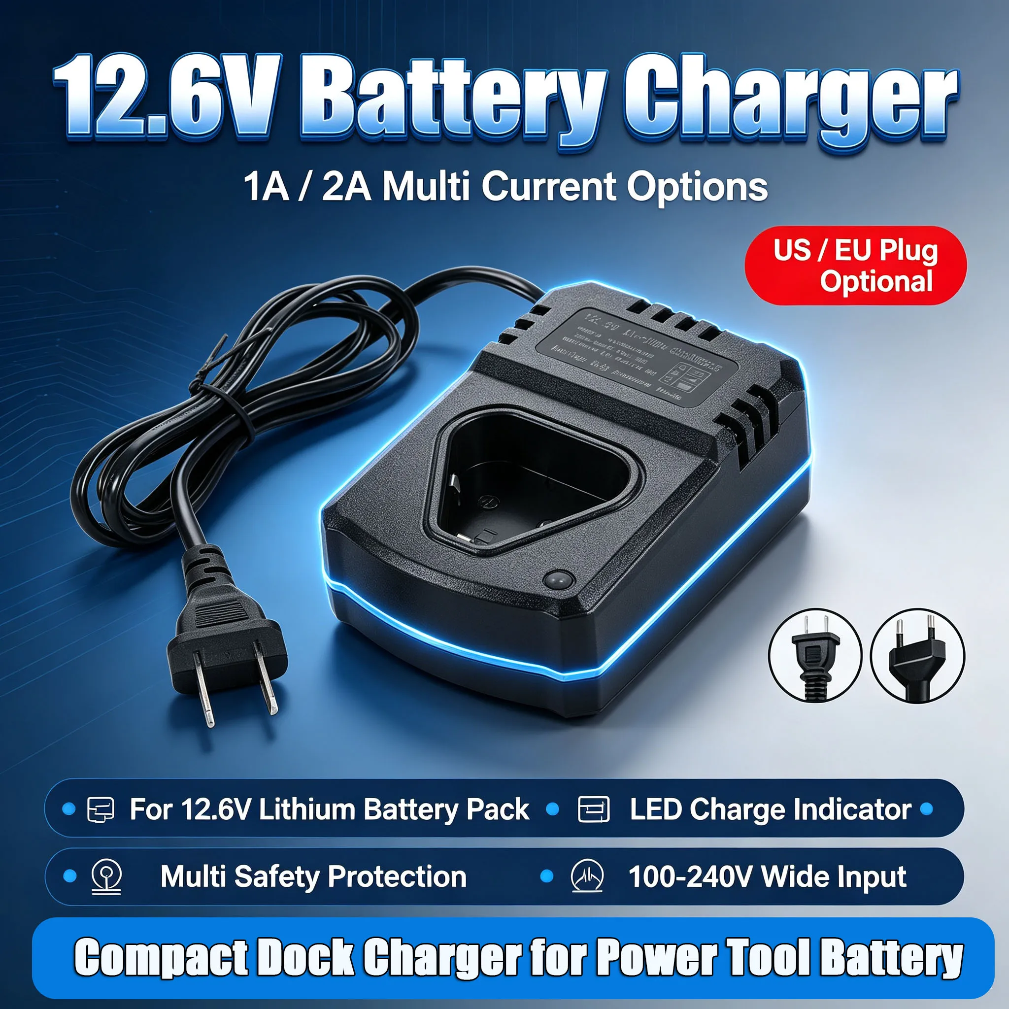 DC 12.6V/12V Universal Electric Drill Charger Li-lon Rechargeable Charger Support100-240V For Drill Electrical WrenchTool US EU