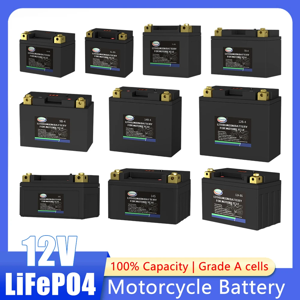 

Motorcycle Battery 12V LifePO4 Lithium Iron Phosphate Battery Built in BMS 4Ah 6Ah 8Ah 9Ah 12Ah 16Ah CCA 160-720A for ATV UVT