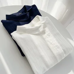 2026 Fall Cotton Yarn White Shirt Blouse Women's Long Sleeves Skew Collar Tops Office Lady Breathable Casual Blouses