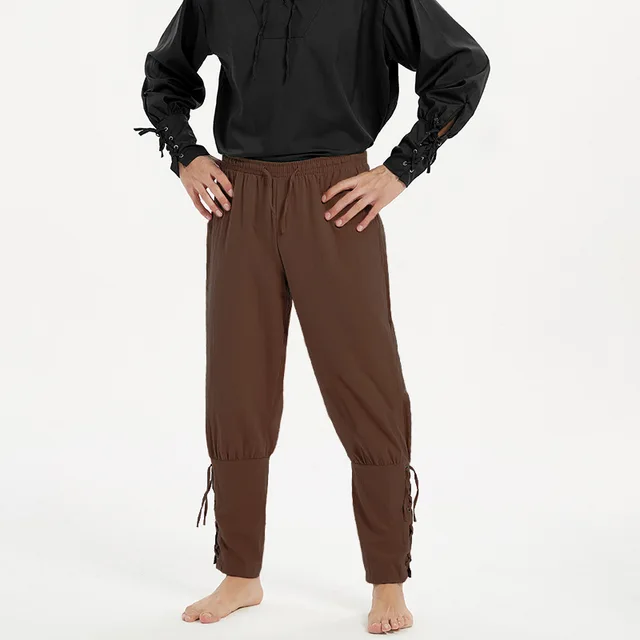 Dorosłe męskie średniowieczne spodnie pirackie bawełniane lniane jeździec kostium rycerza luźne legginsy czarne spodnie bandażowe na nogę Navigator