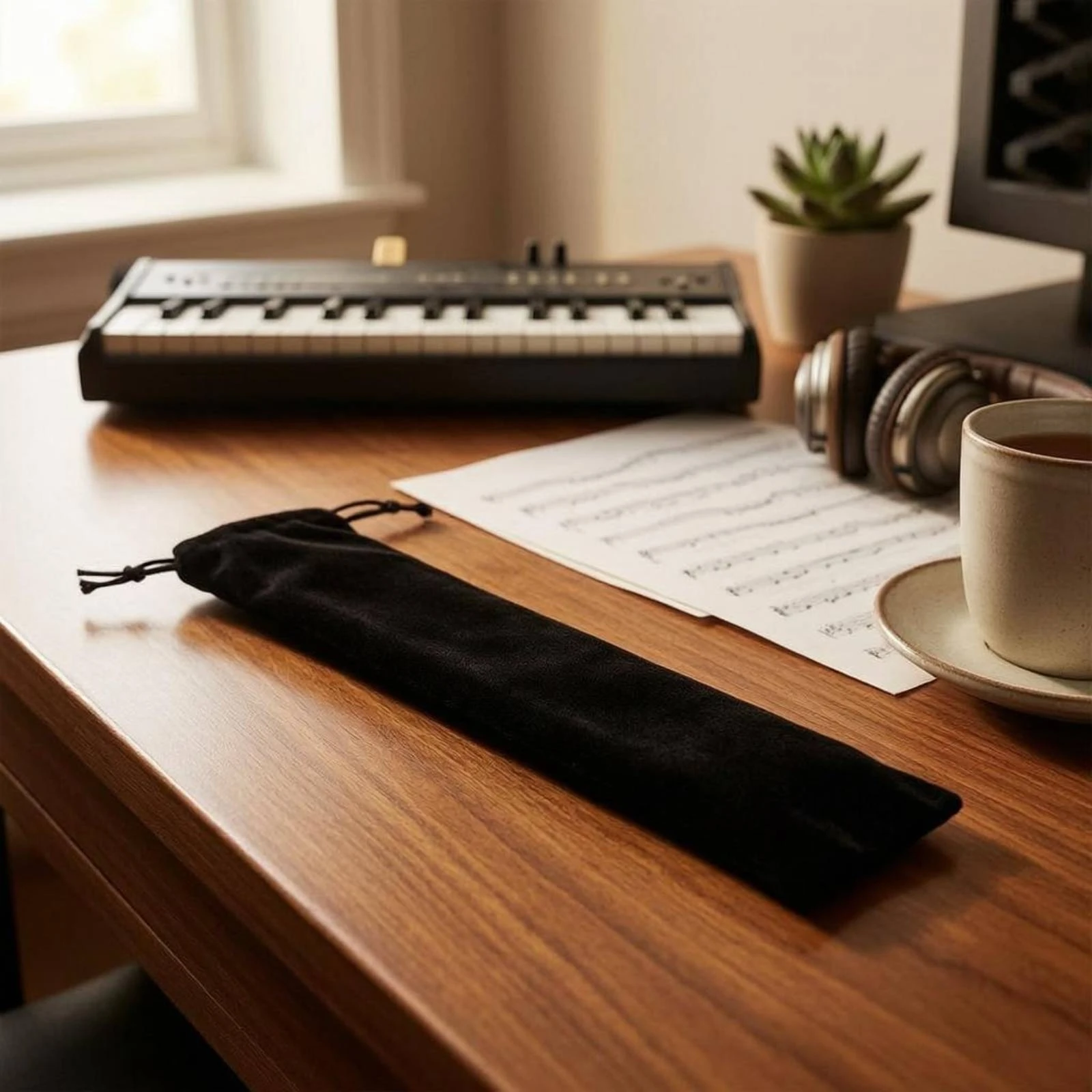 Drawstring Closure Soft Cloth Bag Long Narrow Storage Pouch Open Top for Electronic Wind Instrument Protection
